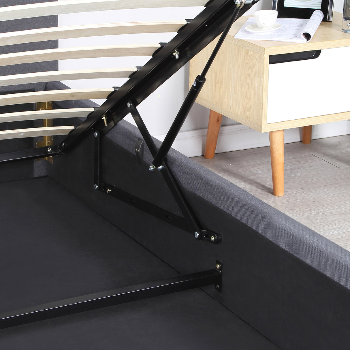 Milano Luxury Gas Lift Bed Frame Base And Headboard With Storage - Single - Charcoal