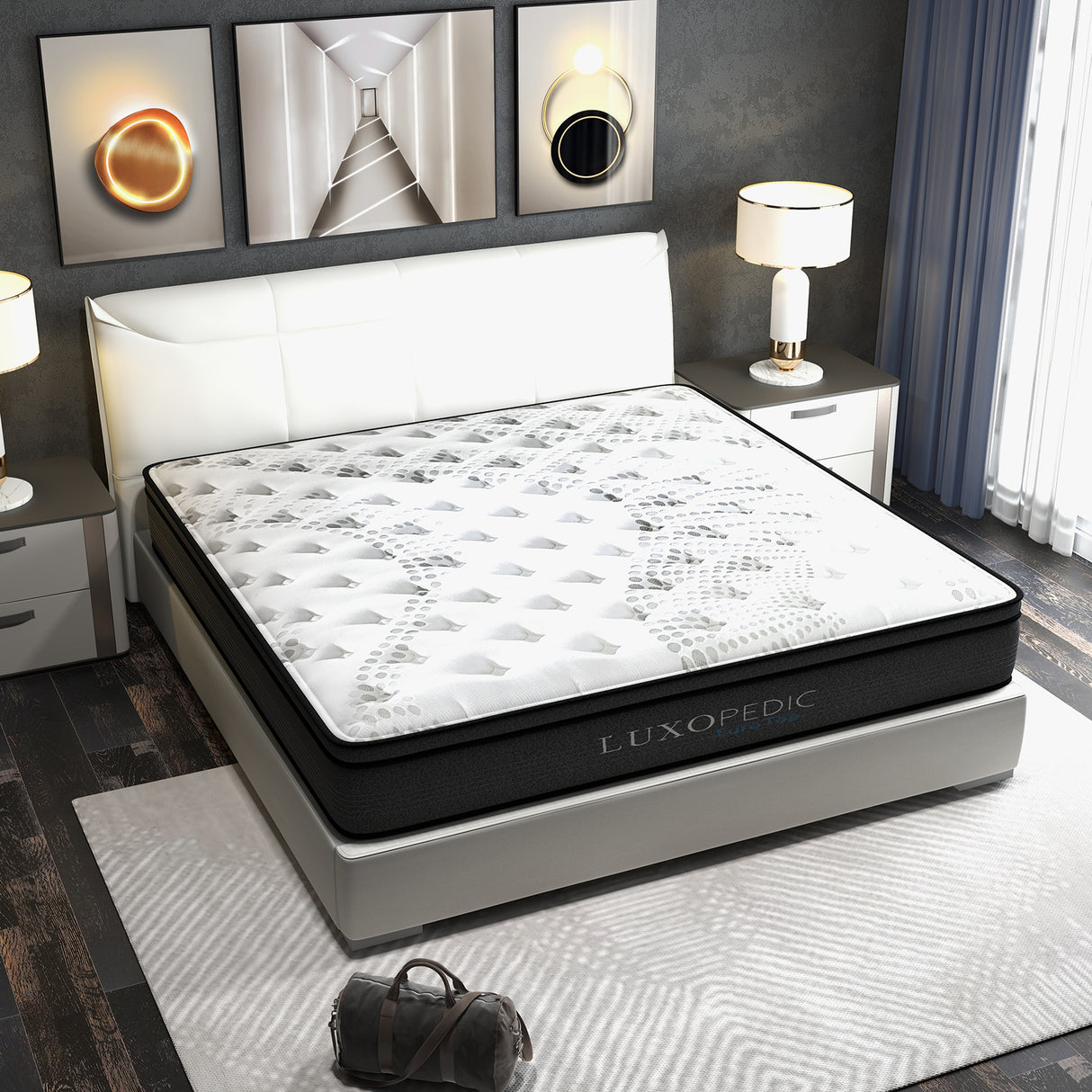 Luxopedic Pocket Spring Mattress 5 Zone 32CM Euro Top Memory Foam Medium Firm - Double - White Grey