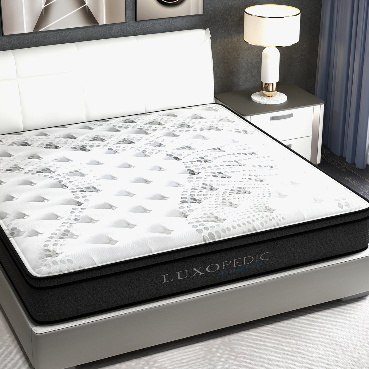 Luxopedic Pocket Spring Mattress 5 Zone 32CM Euro Top Memory Foam Medium Firm - Double - White Grey