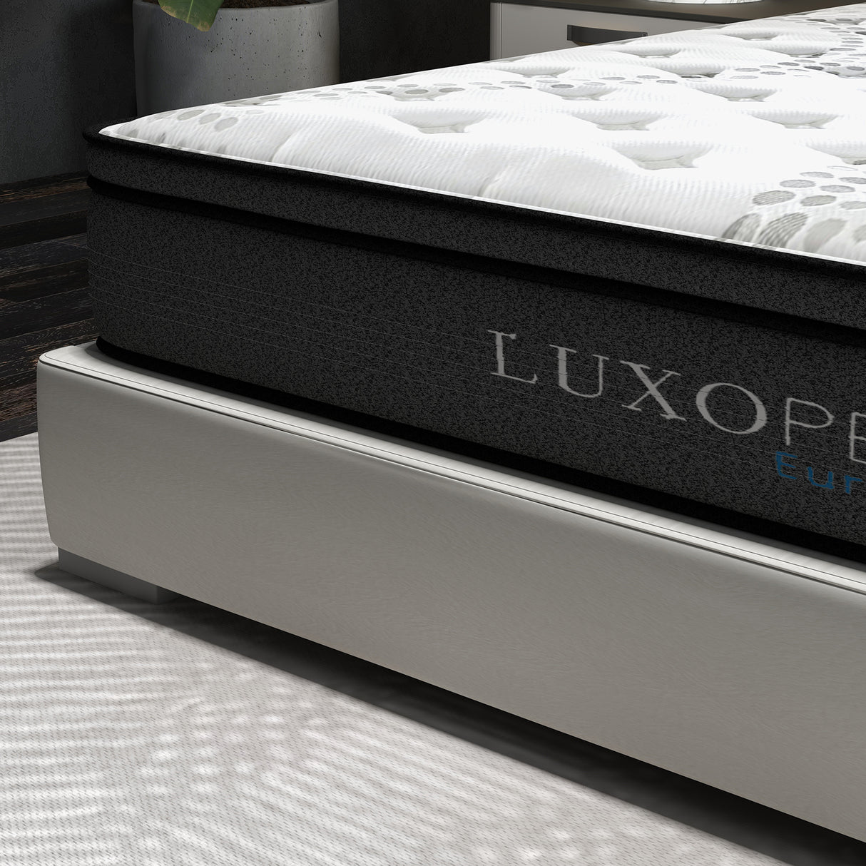 Luxopedic Pocket Spring Mattress 5 Zone 32CM Euro Top Memory Foam Medium Firm - Double - White Grey