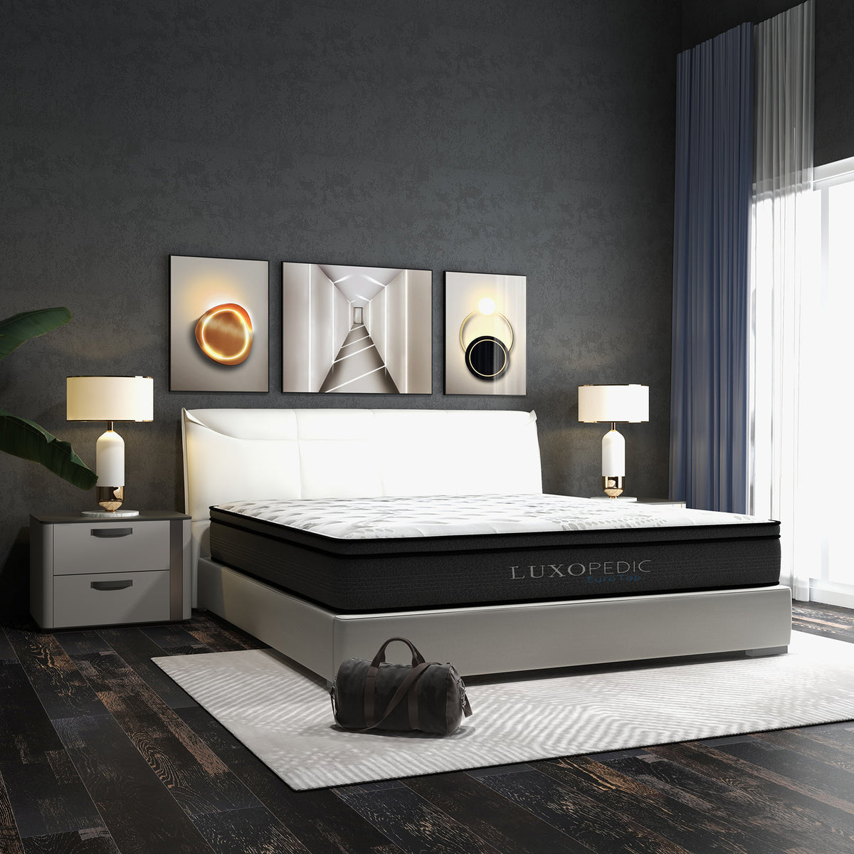 Luxopedic Pocket Spring Mattress 5 Zone 32CM Euro Top Memory Foam Medium Firm - Double - White Grey