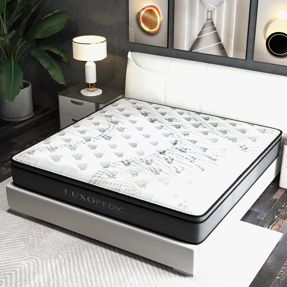 Luxopedic Pocket Spring Mattress 5 Zone 32CM Euro Top Memory Foam Medium Firm - Double - White Grey