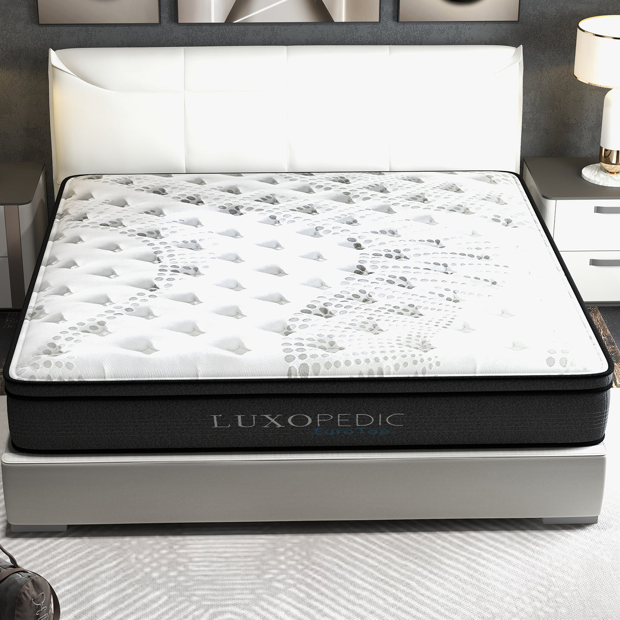 Luxopedic Pocket Spring Mattress 5 Zone 32CM Euro Top Memory Foam Medium Firm - Queen - White Grey