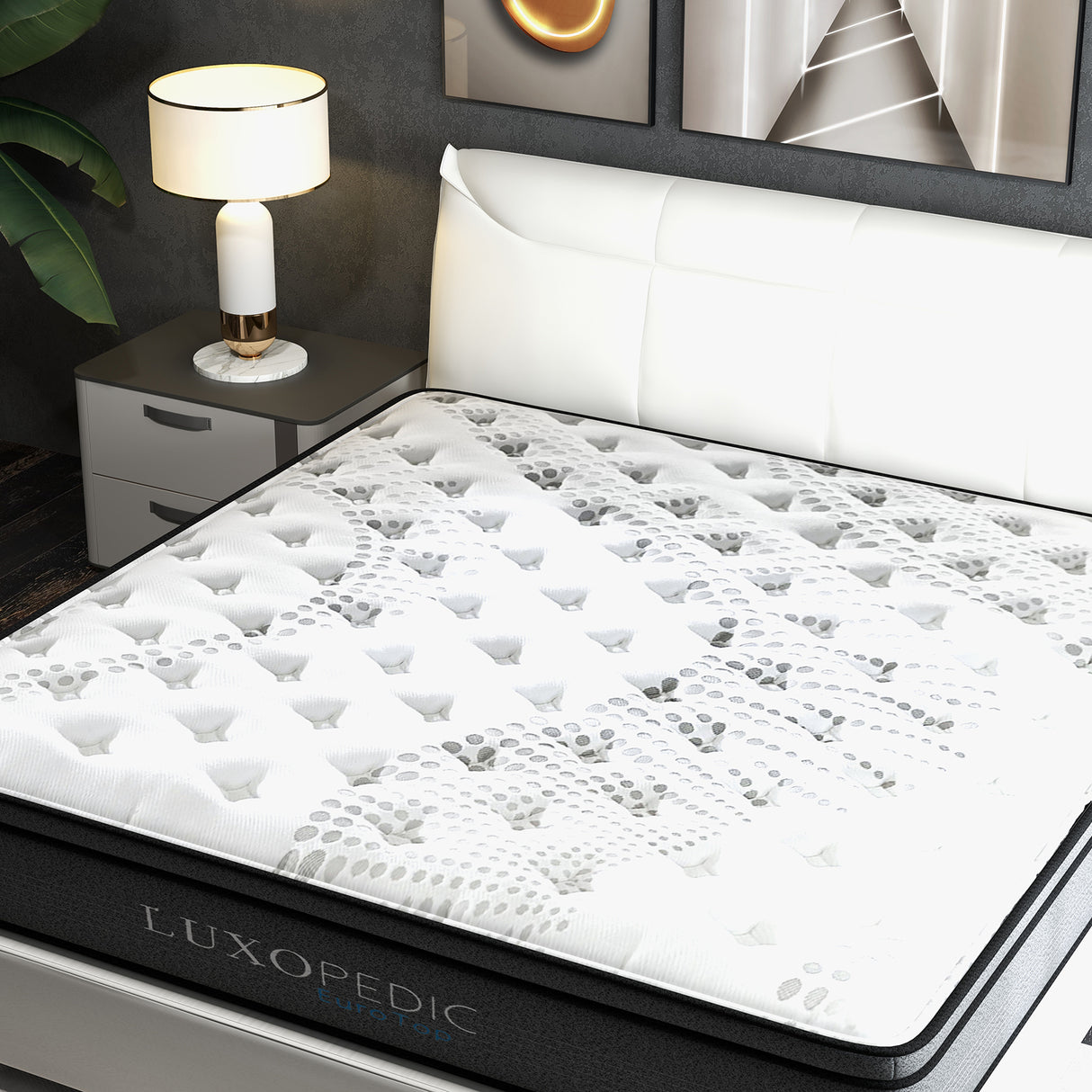 Luxopedic Pocket Spring Mattress 5 Zone 32CM Euro Top Memory Foam Medium Firm - Queen - White Grey