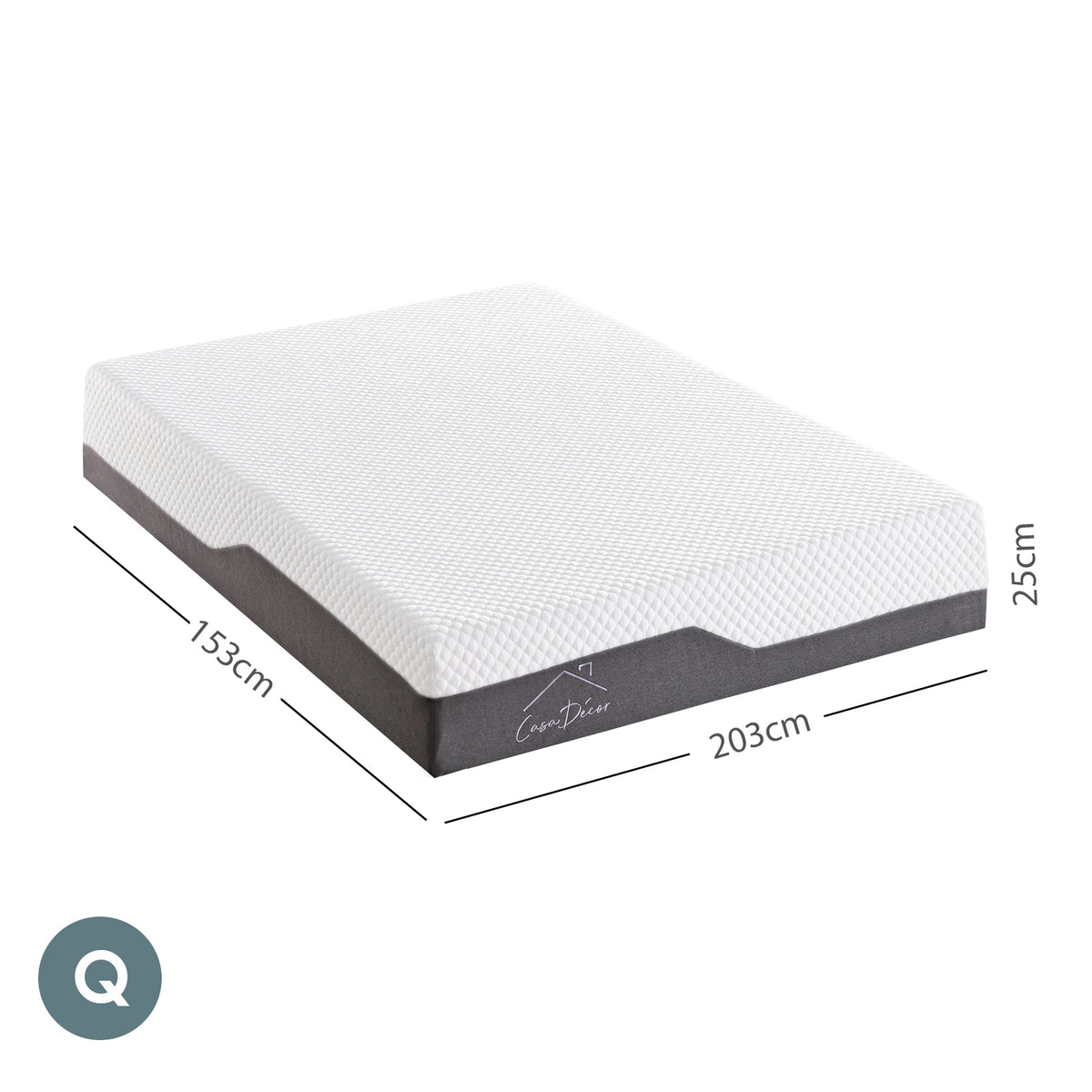 Casa Decor Memory Foam Luxe Hybrid Mattress Cool Gel 25cm Depth Medium Firm - Queen - White Charcoal Grey