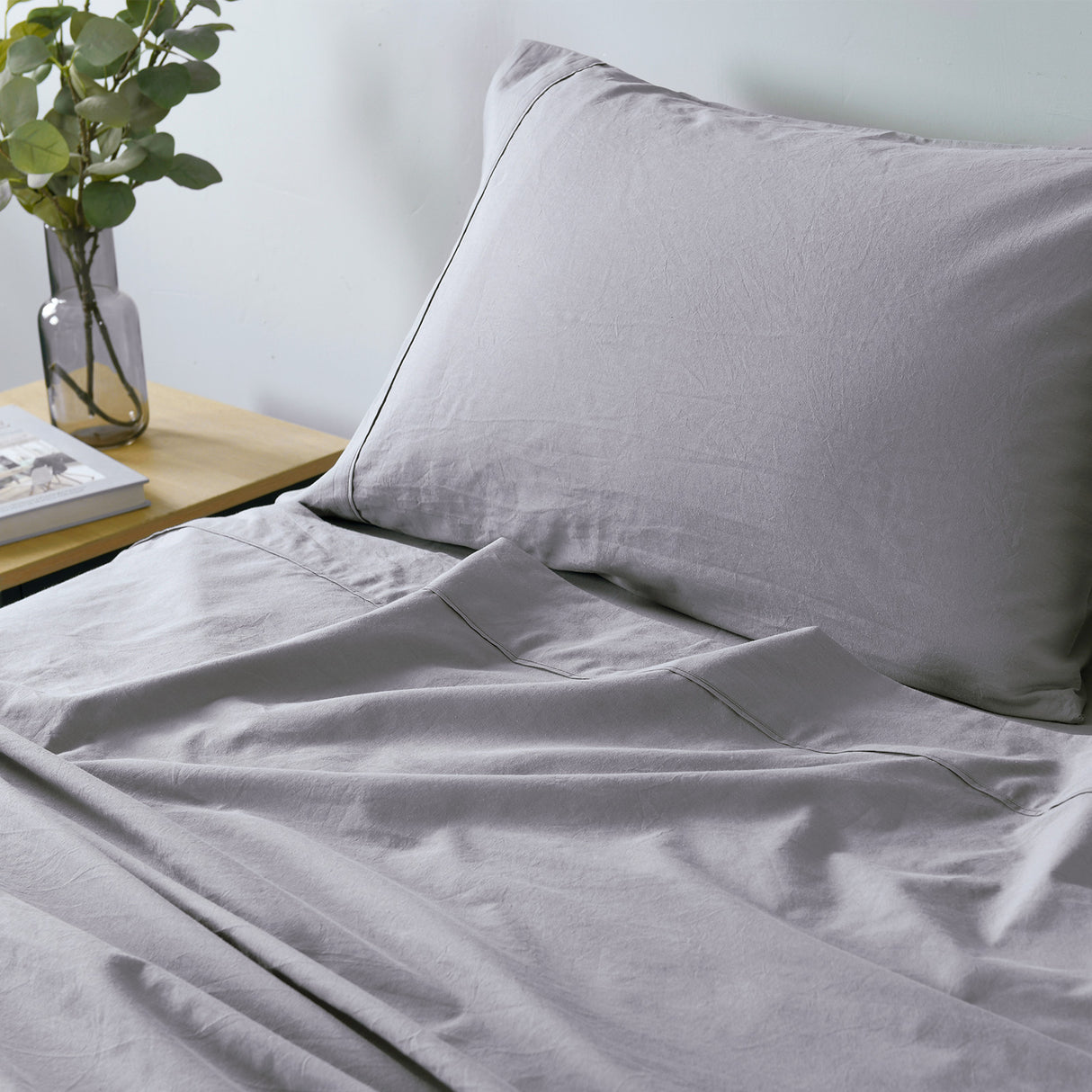 Royal Comfort Vintage Washed 100% Cotton Sheet Set Fitted Flat Sheet Pillowcases - Queen - Grey