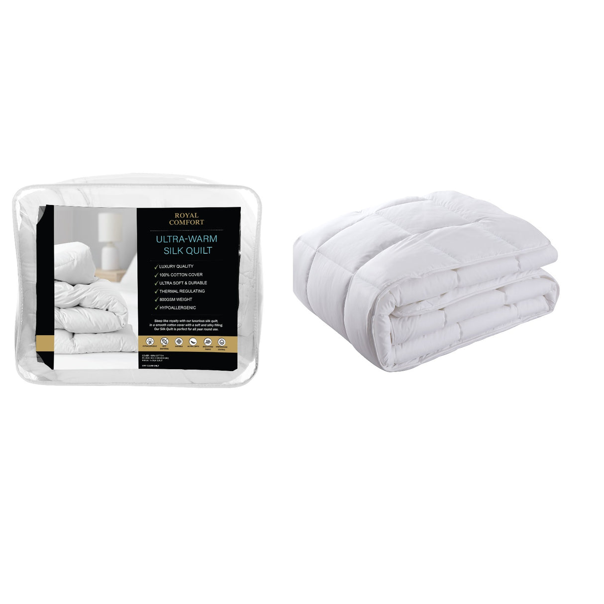 Royal Comfort 800GSM Silk Blend Quilt Duvet Ultra Warm Winter Weight - King - White