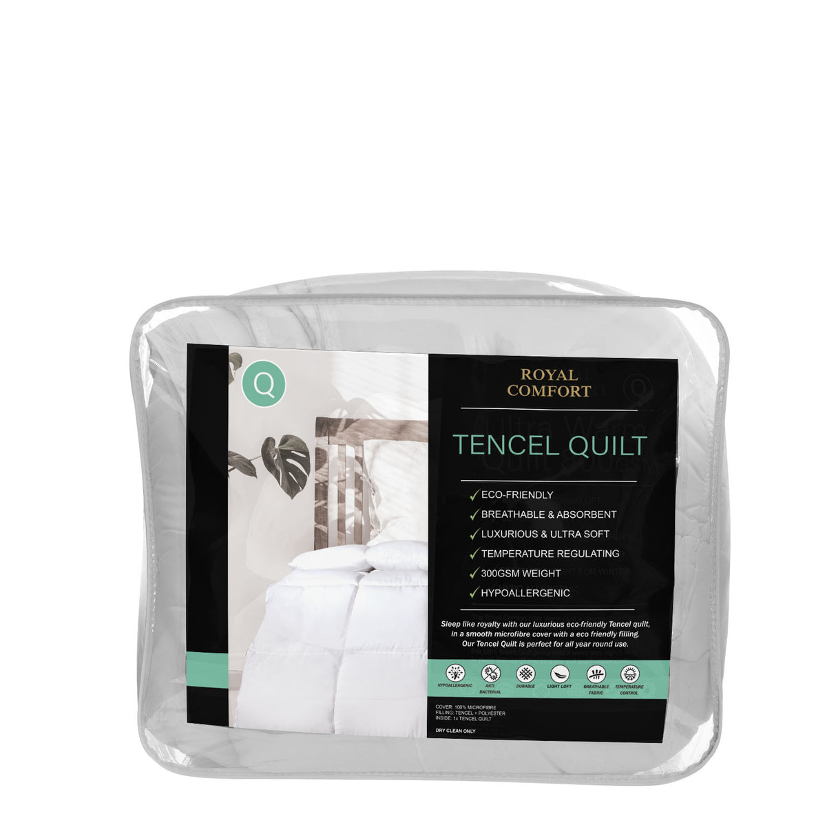 Royal Comfort Tencel Blend Quilt 300GSM Eco Friendly Breathable All Season - Double - White