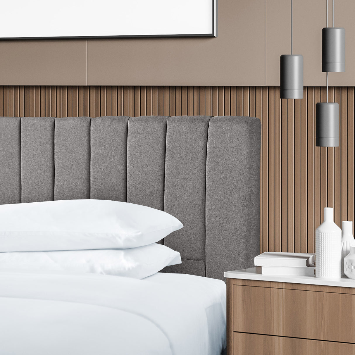Milano Decor Valencia Mid Grey Bed Head Headboard Bedhead Upholstered - Queen - Mid Grey