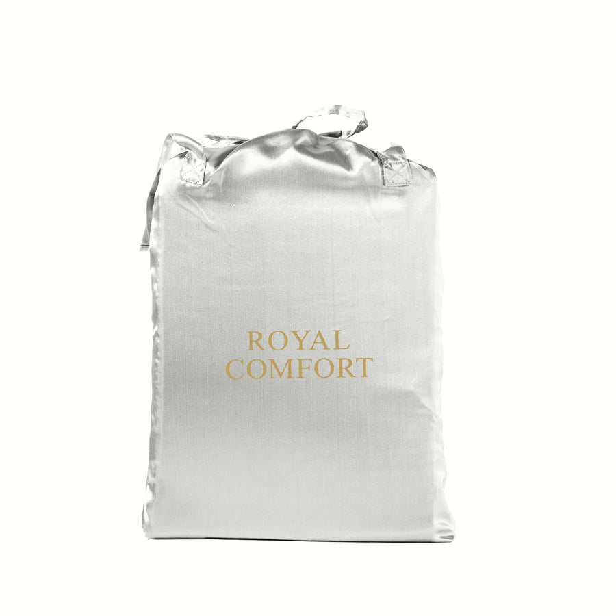 Royal Comfort Satin Sheet Set 3 Piece Fitted Sheet Pillowcase Soft - King - Silver