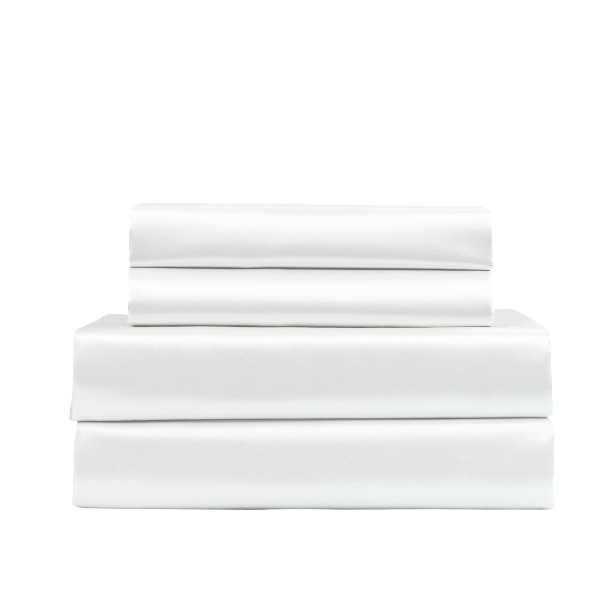 Royal Comfort Satin Sheet Set 4 Piece Fitted Flat Sheet Pillowcases - Queen - White