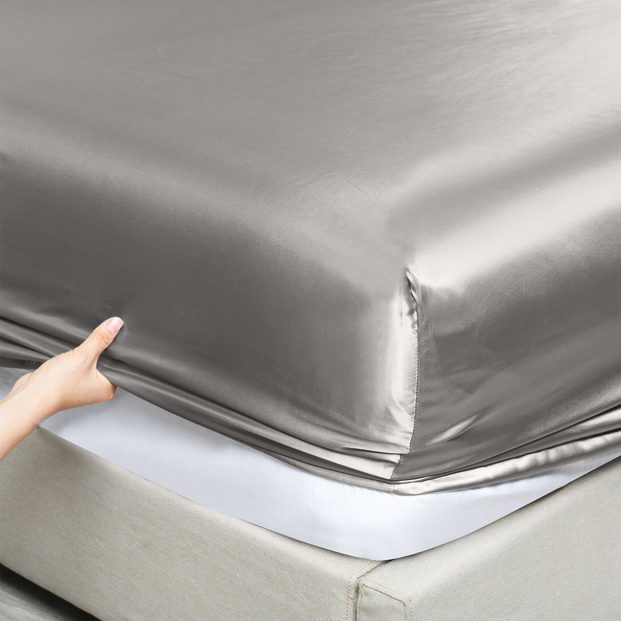 Royal Comfort Satin Sheet Set 4 Piece Fitted Flat Sheet Pillowcases - Queen - Charcoal