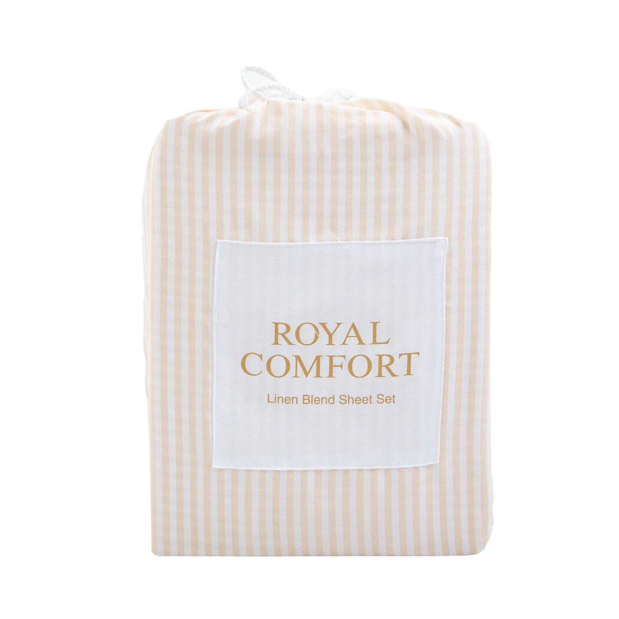 Royal Comfort Striped Flax Linen Blend Quilt Cover Set Soft Touch Bedding - Queen - Beige