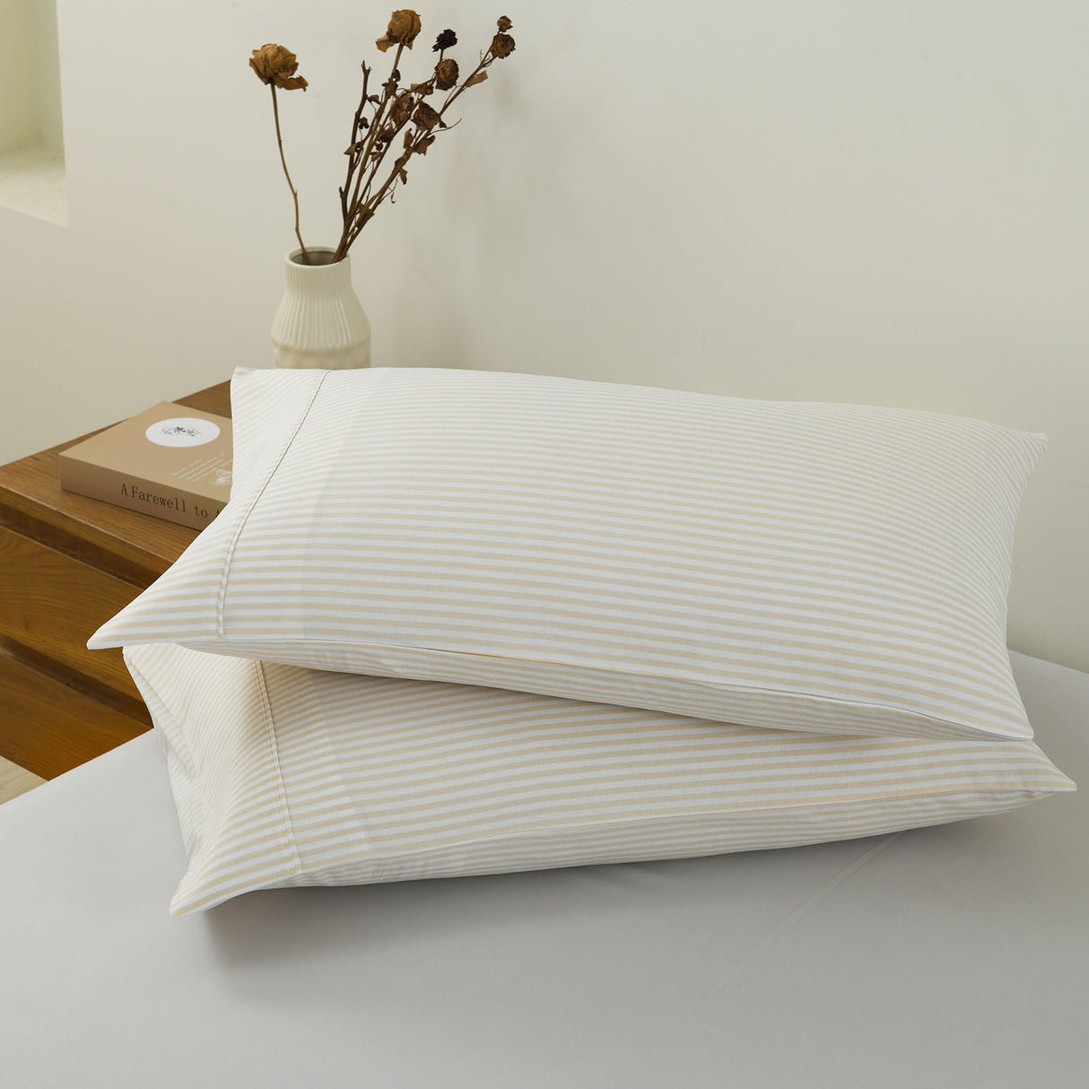 Royal Comfort Striped Flax Linen Blend Quilt Cover Set Soft Touch Bedding - King - Beige