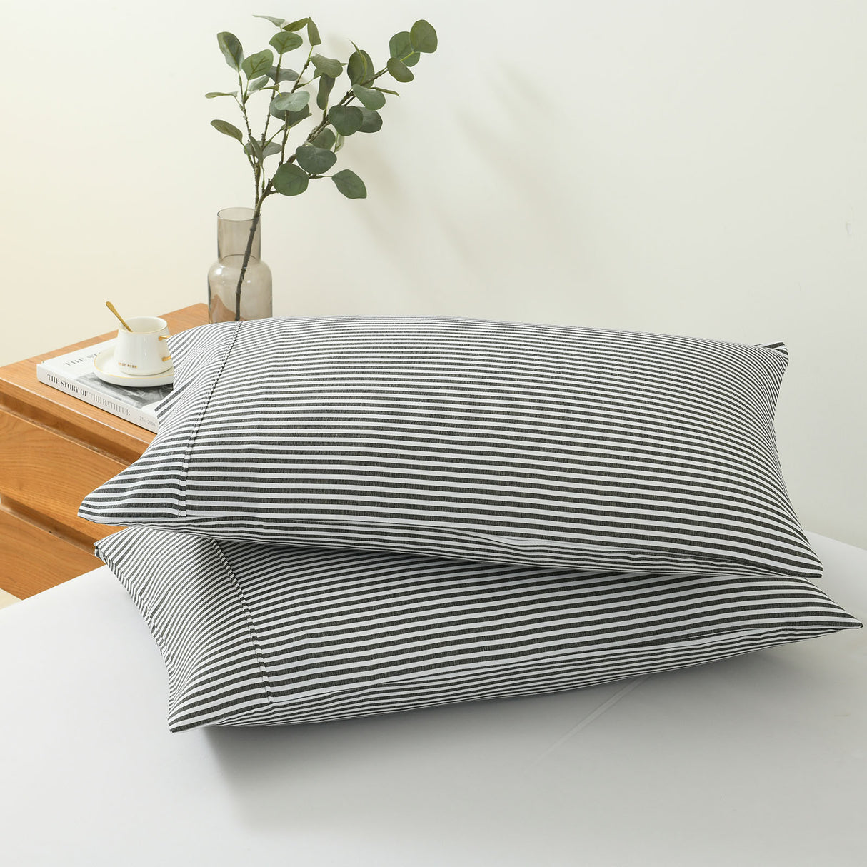 Royal Comfort Striped Flax Linen Blend Quilt Cover Set Soft Touch Bedding - King - Charcoal