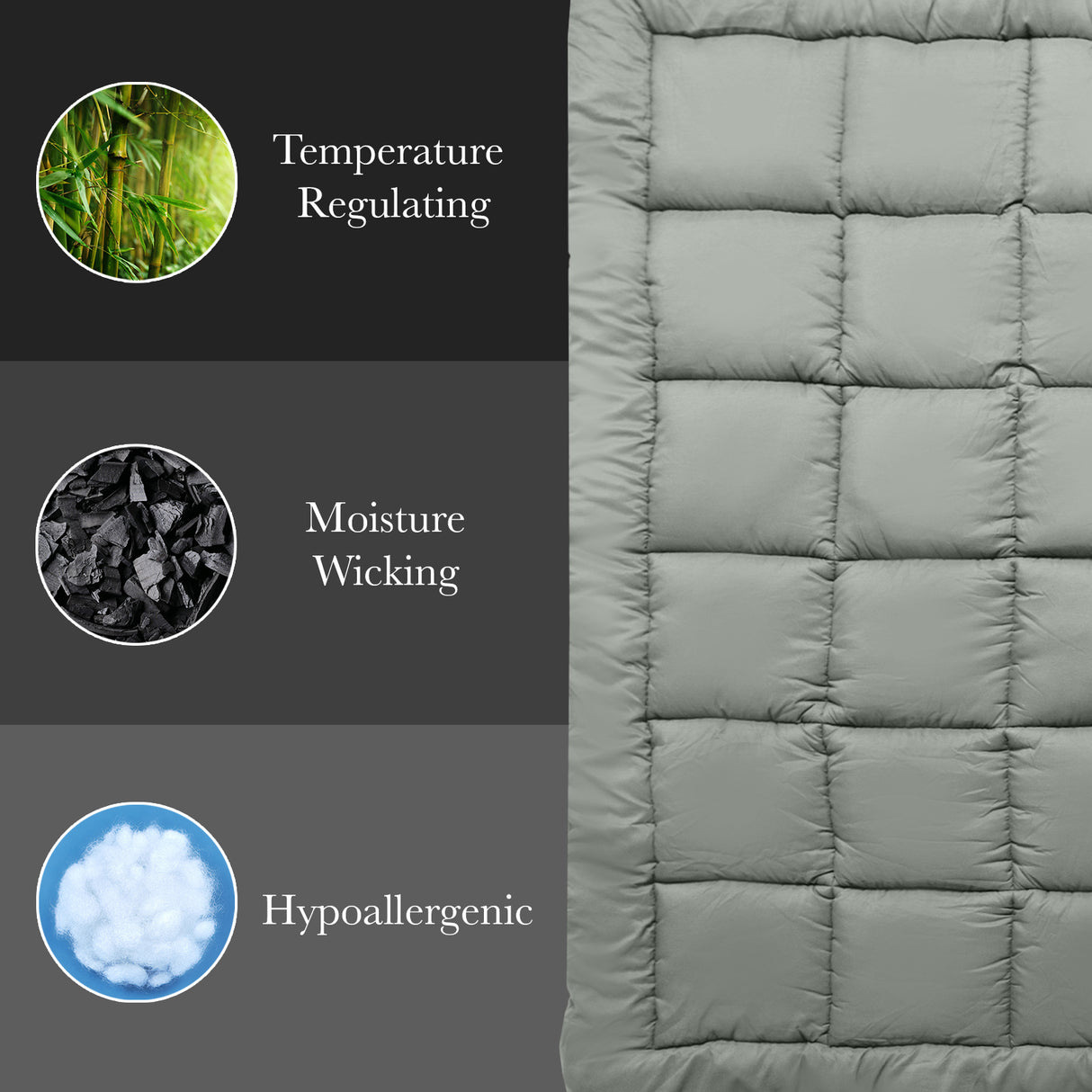 Royal Comfort Charcoal Bamboo Blend Topper 800GSM 45cm Skirt Luxury Bedding - Single - Charcoal