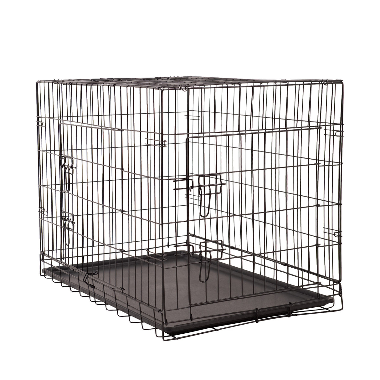 4Paws Dog Cage Pet Crate Cat Puppy Metal Cage ABS Tray Foldable Portable Black - 30 - Black