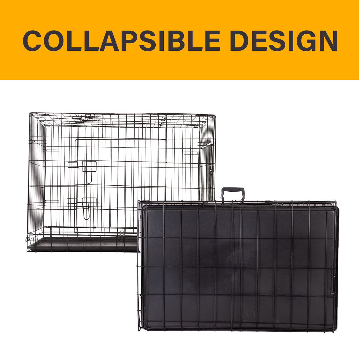 4Paws Dog Cage Pet Crate Cat Puppy Metal Cage ABS Tray Foldable Portable Black - 30 - Black