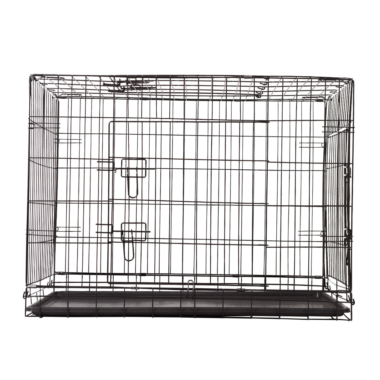 4Paws Dog Cage Pet Crate Cat Puppy Metal Cage ABS Tray Foldable Portable Black - 36 - Black