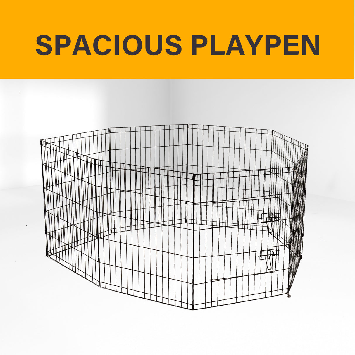 4Paws 8 Panel Playpen Puppy Exercise Fence Cage Enclosure Pets Black All Sizes - 24 - Black