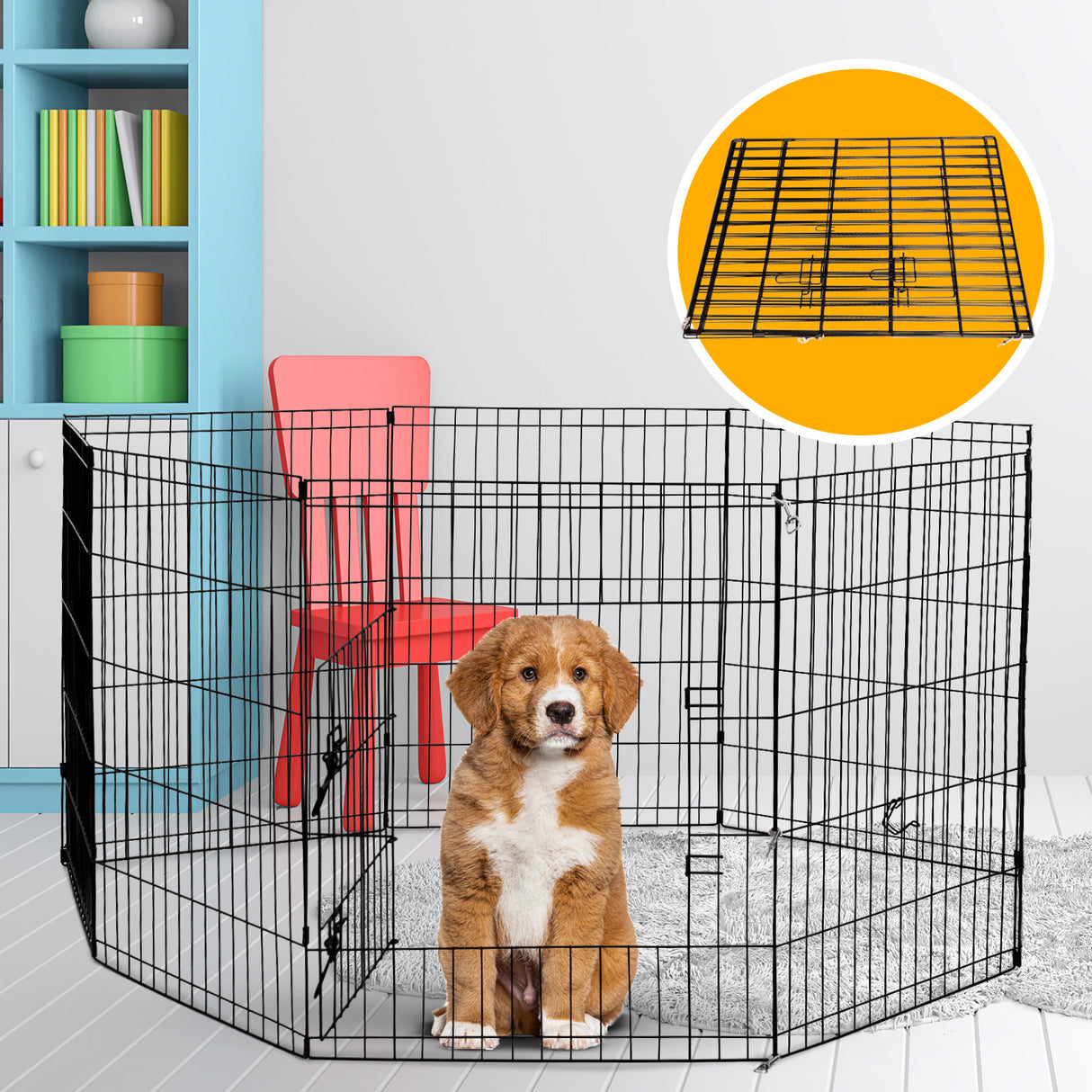 4Paws 8 Panel Playpen Puppy Exercise Fence Cage Enclosure Pets Black All Sizes - 30 - Black