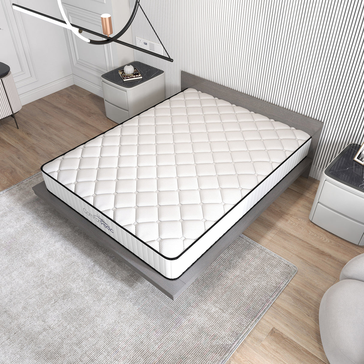 Comforpedic Mattress 5 Zone Medium Support Foam Bonnell Spring 21CM - Double - White Black