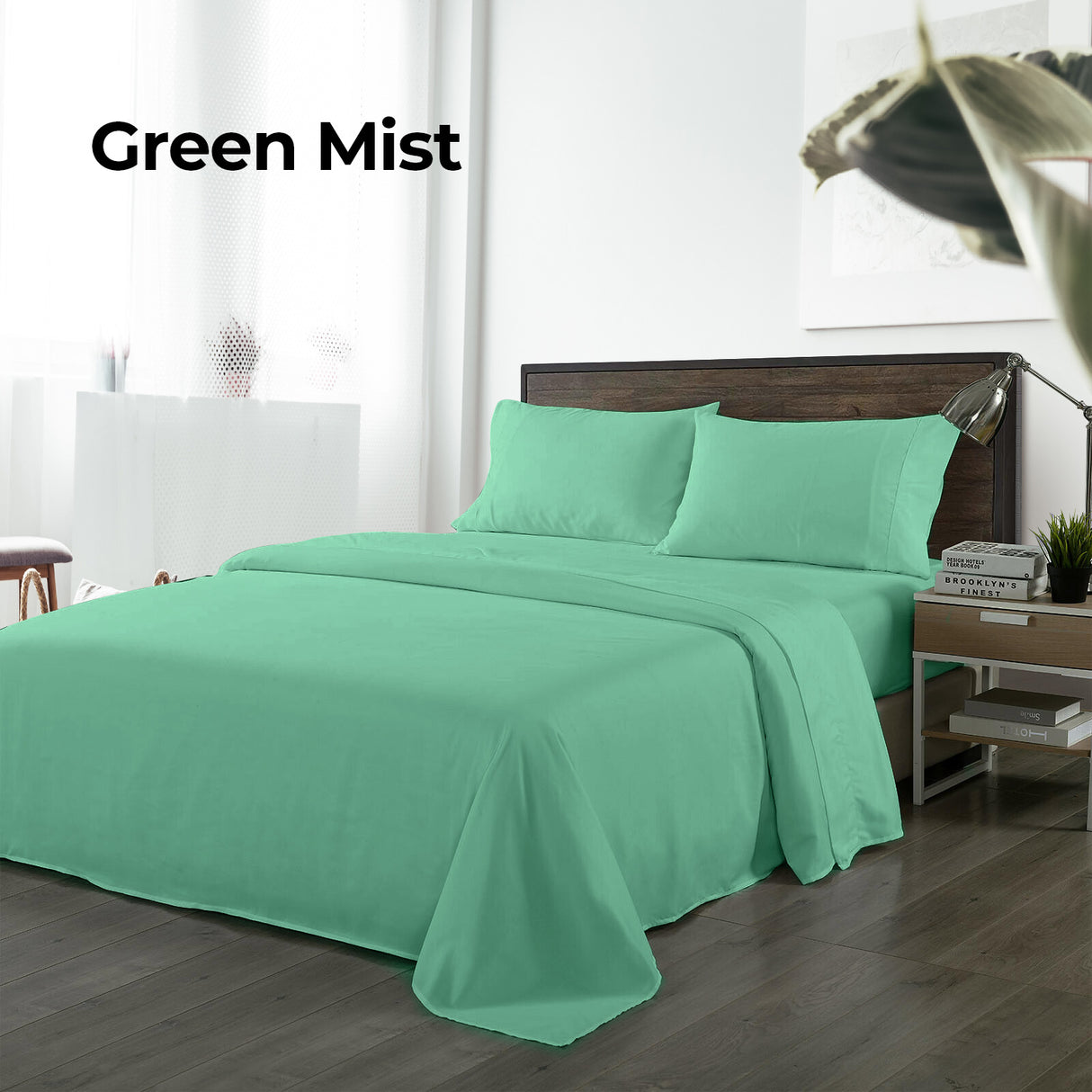 Royal Comfort Bamboo Blended Sheet & Pillowcases Set 1000TC Ultra Soft Bedding - Queen - Green