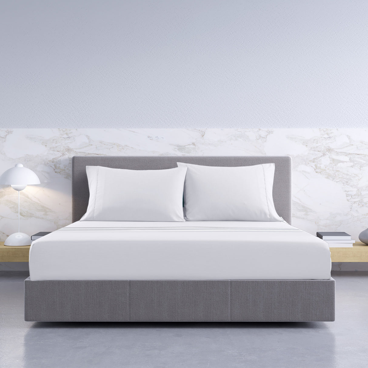 Royal Comfort 1000TC Hotel Grade Bamboo Cotton Sheets Pillowcases Set Ultrasoft - Double - White