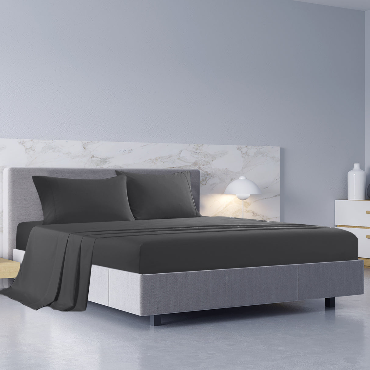 Royal Comfort 1000TC Hotel Grade Bamboo Cotton Sheets Pillowcases Set Ultrasoft - Double - Pewter