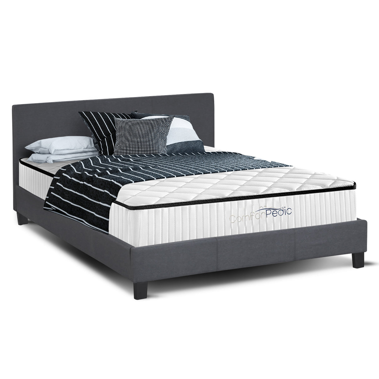 Azure Wood Bed Frame With Comforpedic Mattress Package Deal Bedroom Set - Single - White Brown