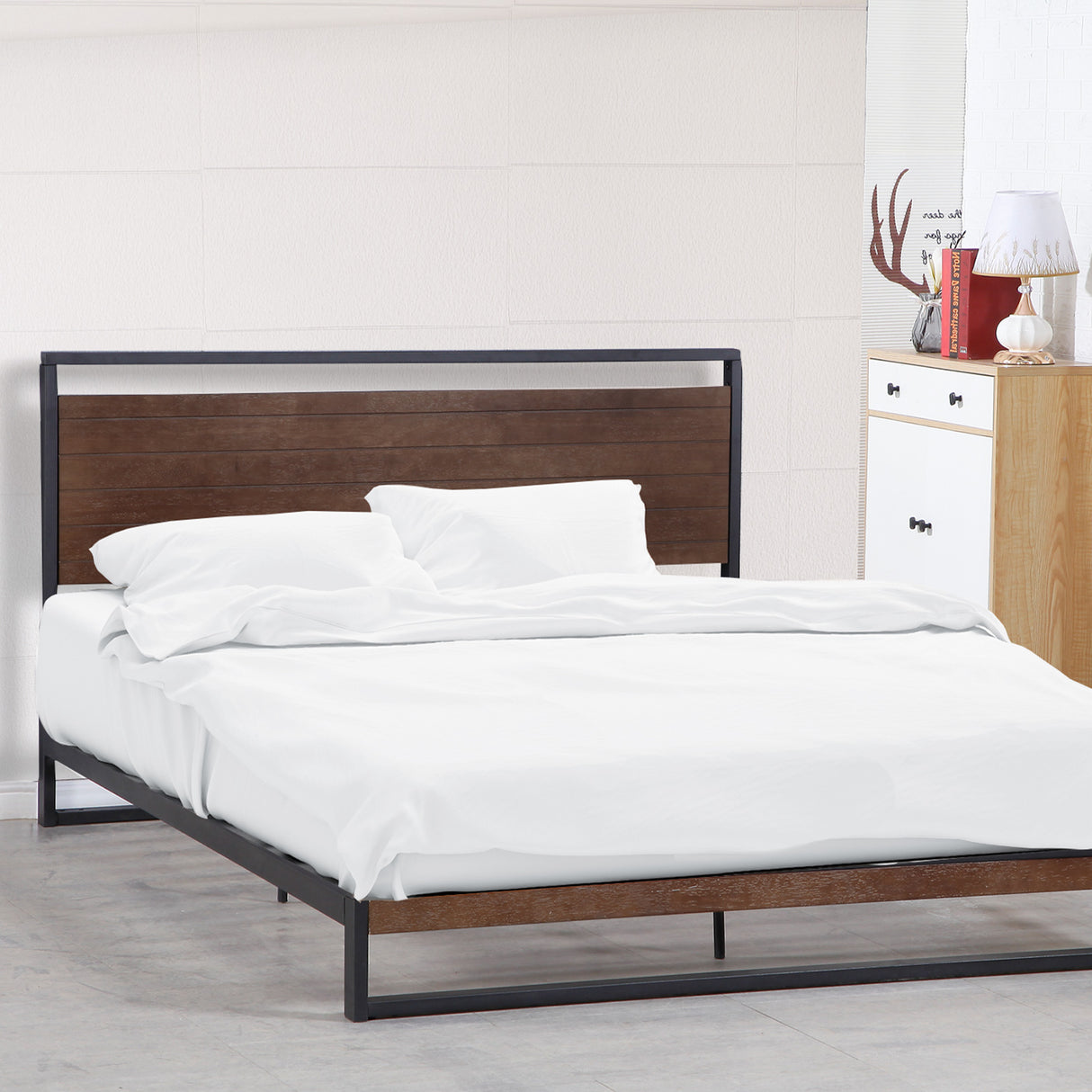 Azure Wood Bed Frame With Comforpedic Mattress Package Deal Bedroom Set - Single - White Brown