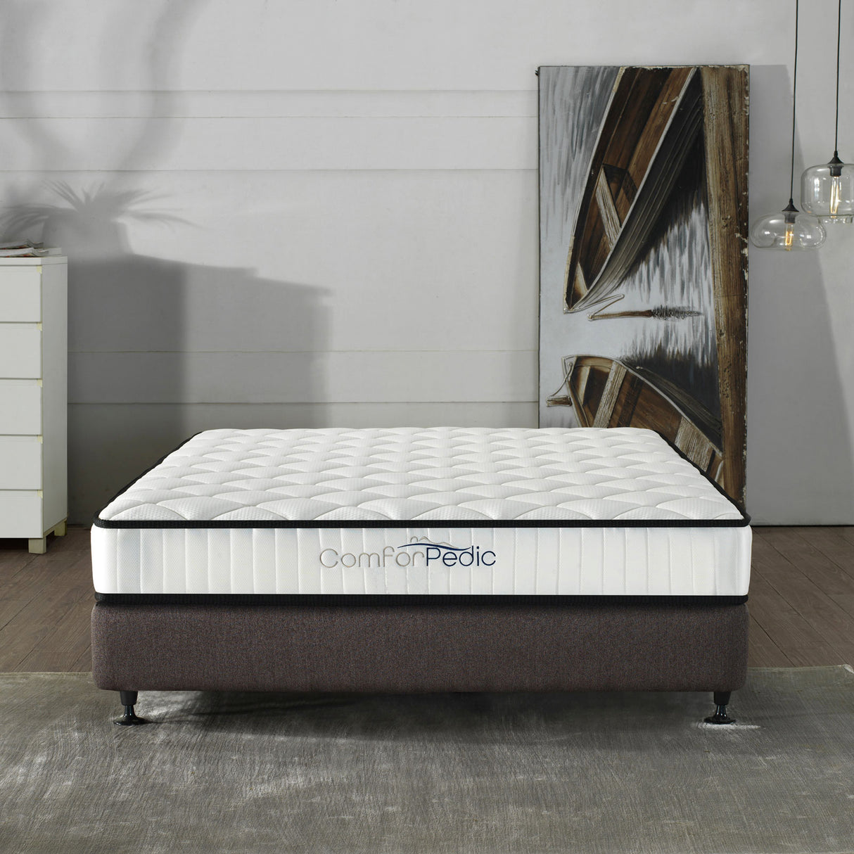 Azure Wood Bed Frame With Comforpedic Mattress Package Deal Bedroom Set - Single - White Brown
