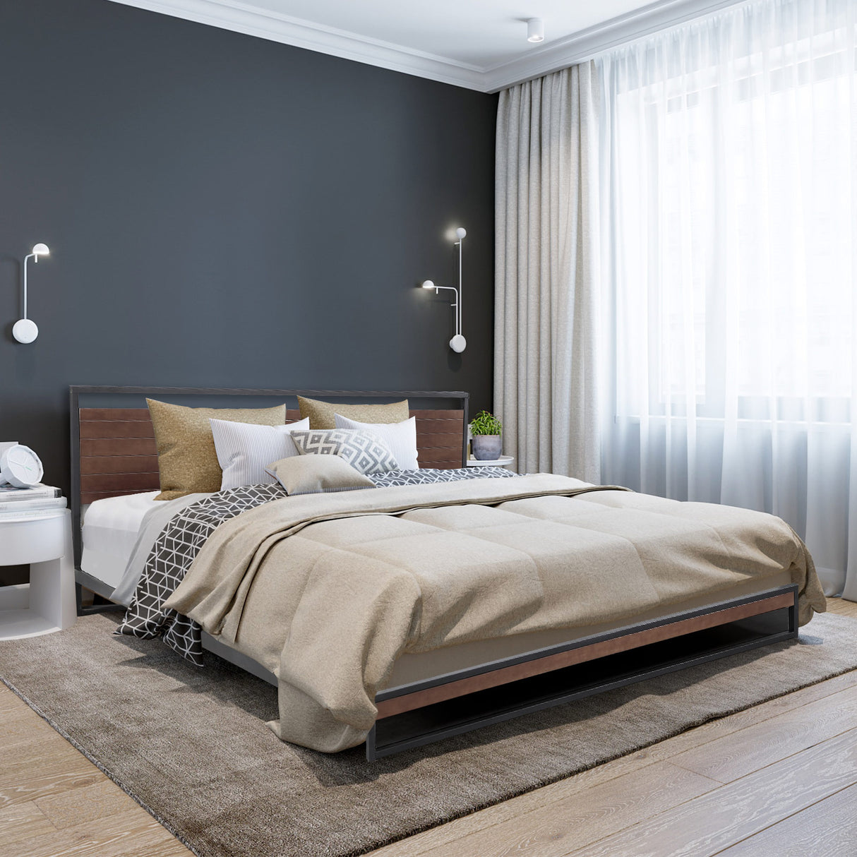 Azure Wood Bed Frame With Comforpedic Mattress Package Deal Bedroom Set - Single - White Brown