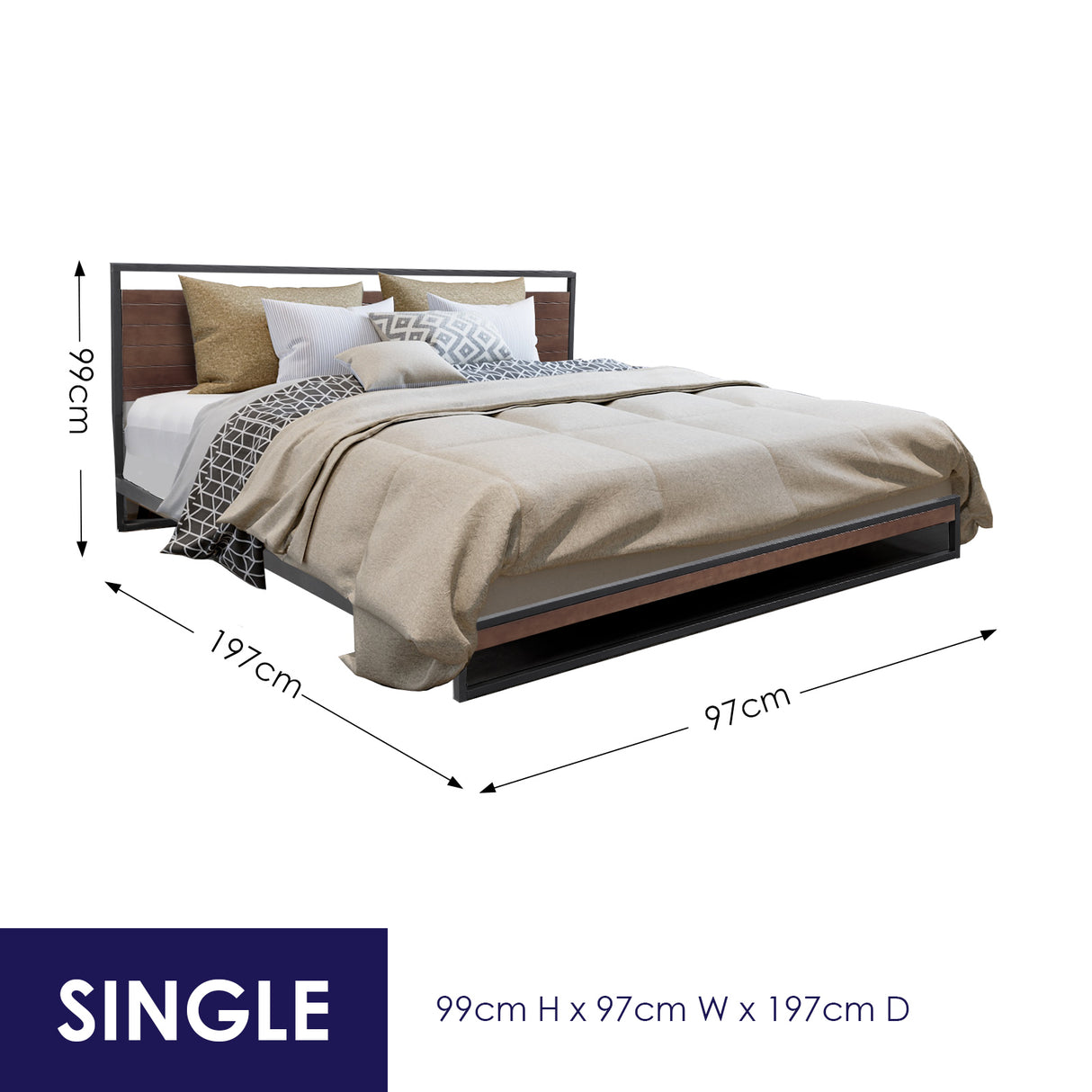 Azure Wood Bed Frame With Comforpedic Mattress Package Deal Bedroom Set - Single - White Brown