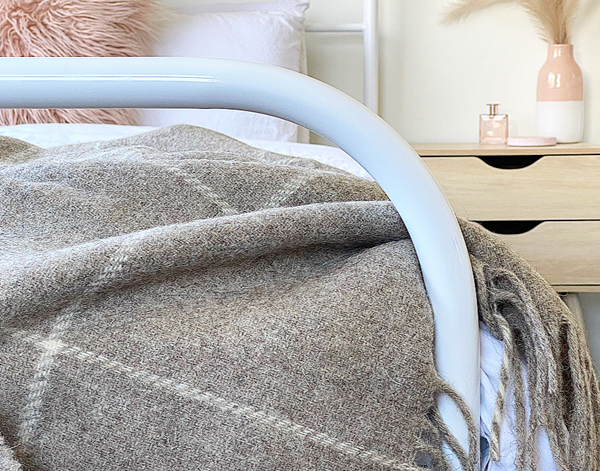 Luxurious Beige Striped New Zealand Wool Throw Blanket