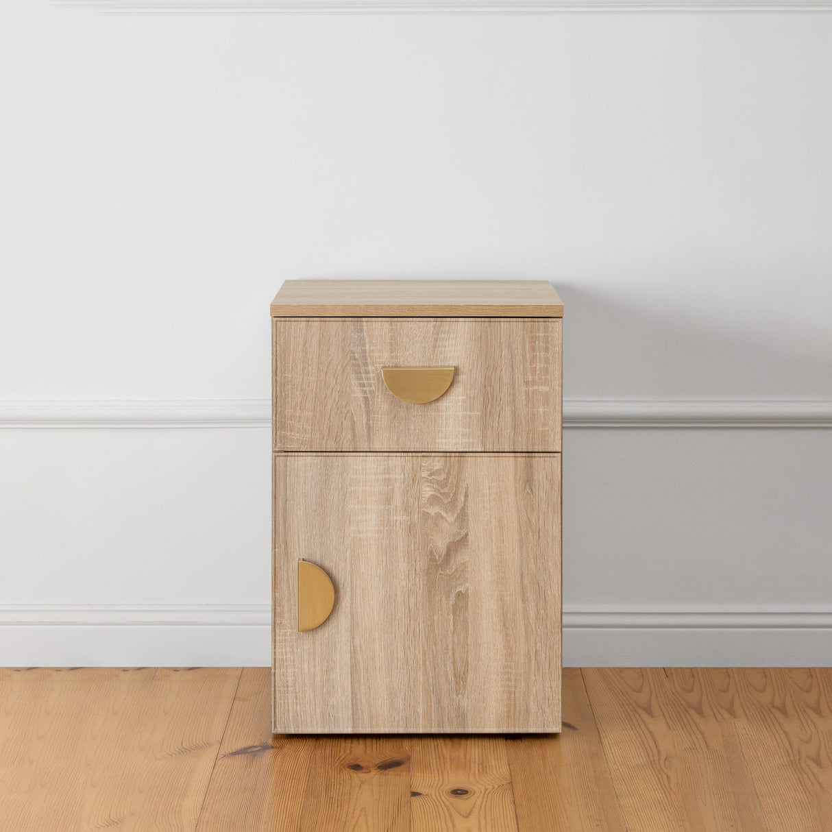 PORTO BEDSIDE TABLE - NATURAL OAK - SLIM - HALF MOON BRASS