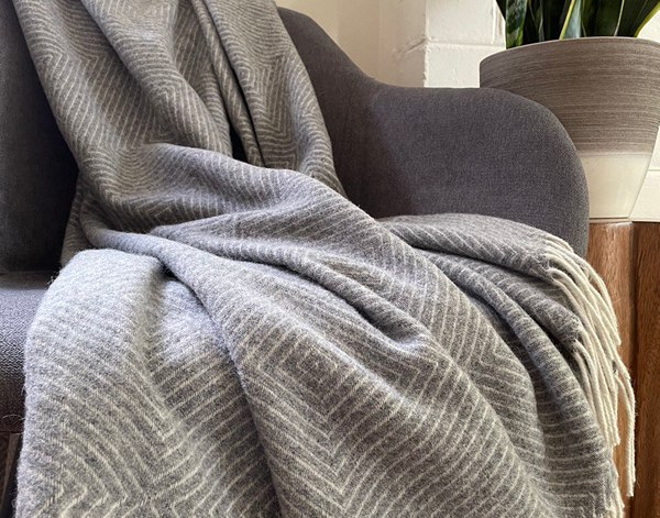 Elegant Light Grey Merino Wool Blend Hampton Throw Blanket