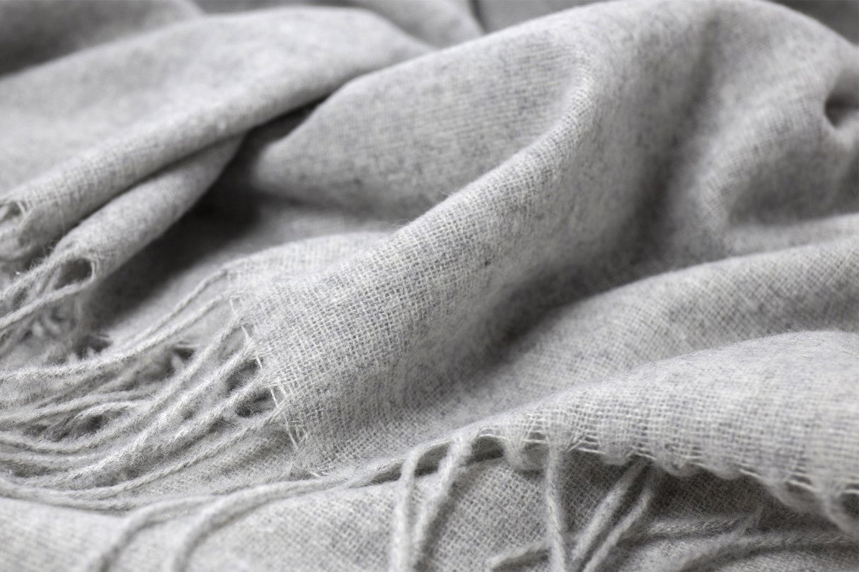 Sleek Light Grey Merino Wool Throw Blanket - Paddington Collection