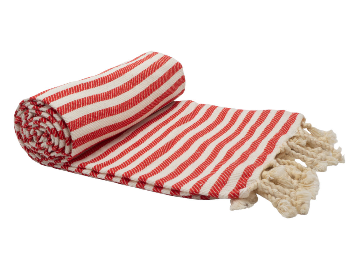 PORTSEA TURKISH COTTON BEACH TOWEL - CHERRY RED