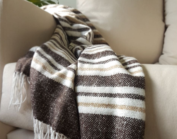 Sustainable Elegance: Reclaimed Wool Blend Throw in Warm Tan
