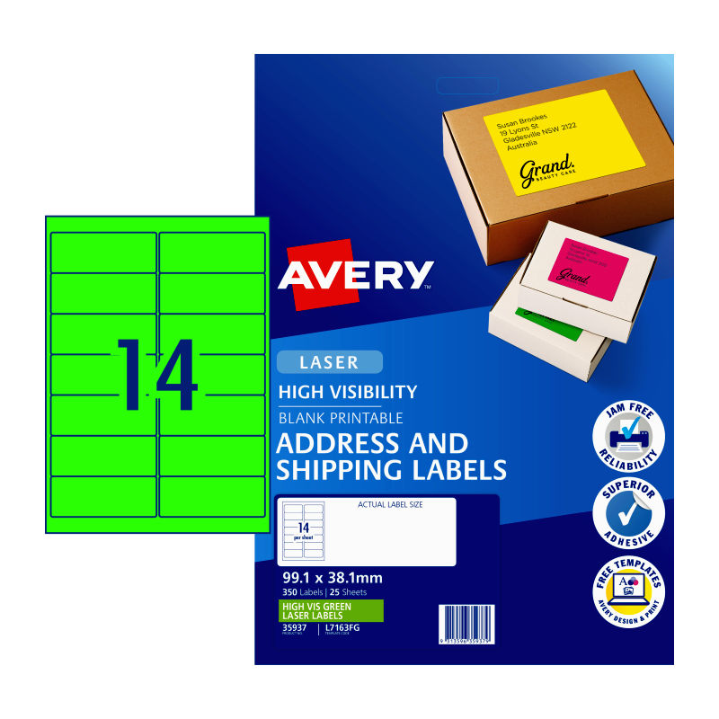 AVERY Green Laser Labels L7163FG - 25 Pack
