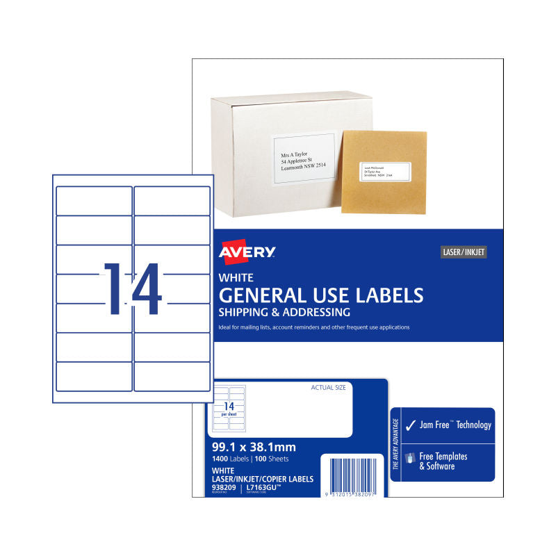 AVERY Genius Labels L7163GU, 14 Per Sheet, Box of 100