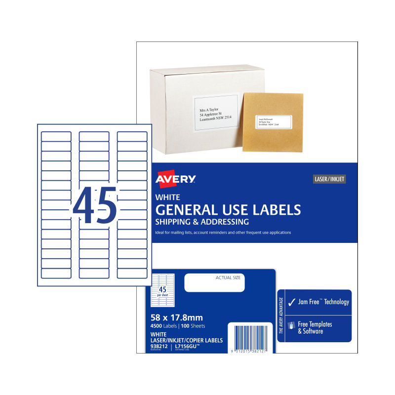 AVERY Gen Label L7516GU 45-Up Labels, Pack of 100