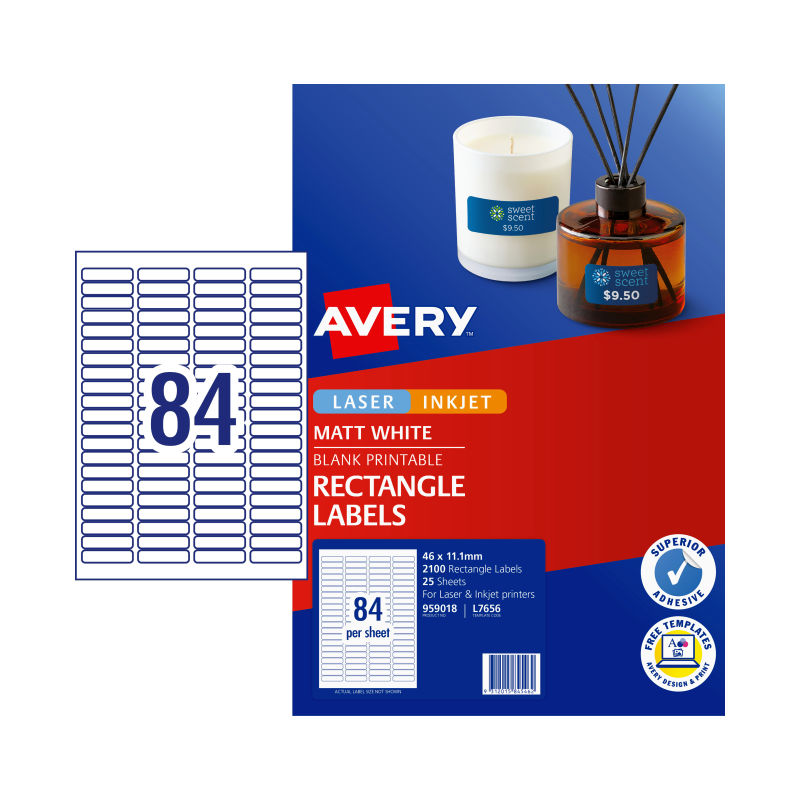 AVERY L7656 Multi-Purpose Lip Labels - 84 Labels per Sheet, Pack of 25