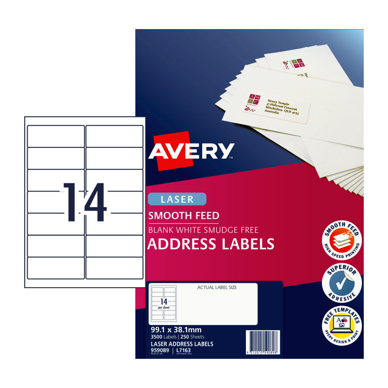 AVERY 14-Up Laser Labels L7163 - Pack of 250