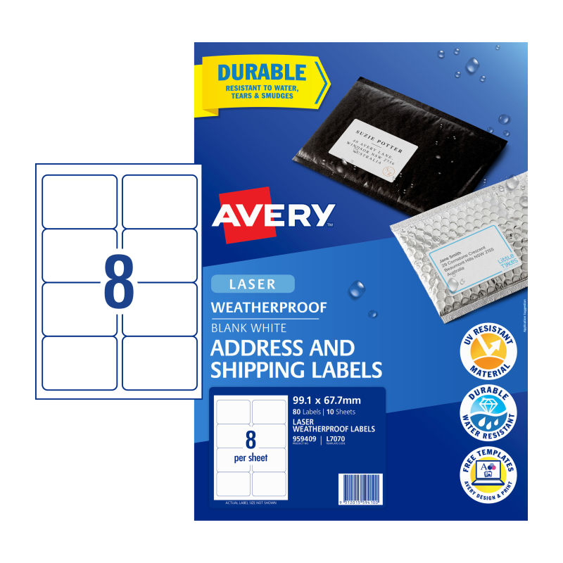 AVERY Laser Labels L7070 - 8 Per Sheet, Pack of 10