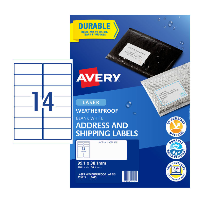 AVERY L7073 Laser Labels - 14 to a Sheet, Pack of 10