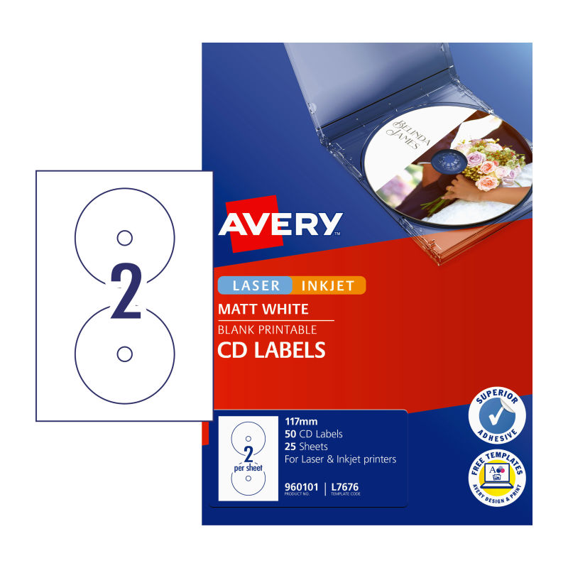 AVERY CD/DVD LIP Labels L7676 - Box of 50