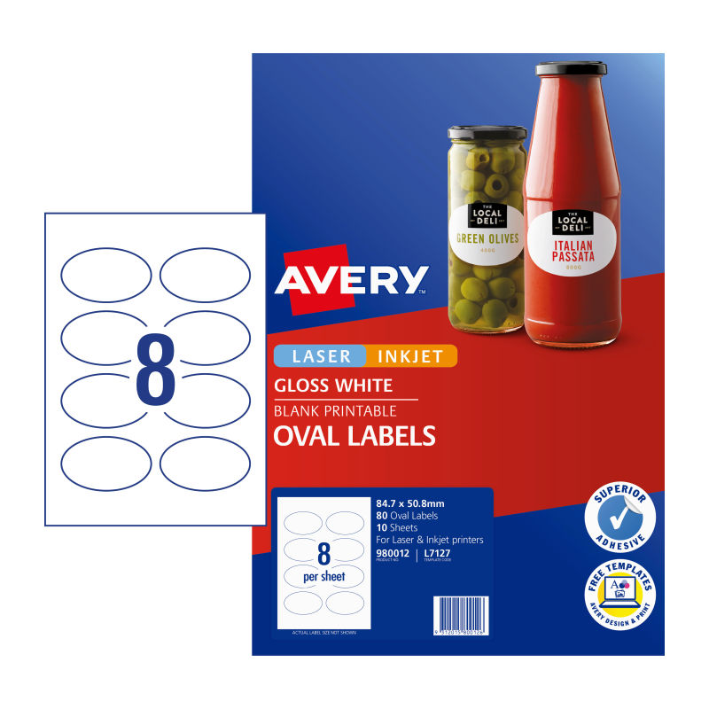 AVERY Oval Labels L7137 8-Up - Pack of 10