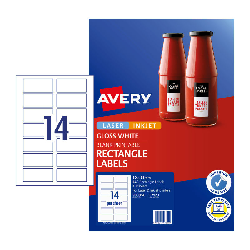 AVERY Rectangular Labels L7123, 14 Labels per Sheet, Pack of 10